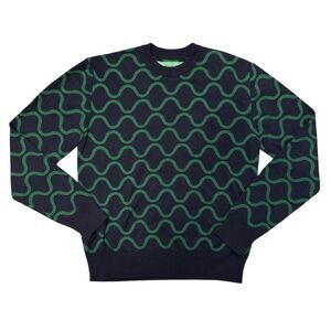 United Colors of Benetton Sweater Mens Medium Crew Geometric Cotton Blue Green